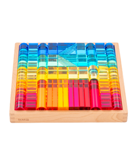 Houten Spiegeltray met Transparante Bouwblokken (73-delig)