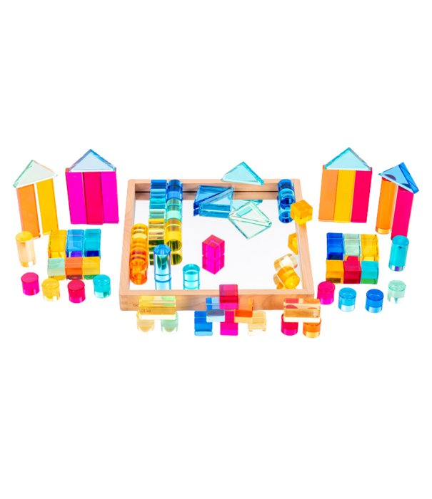 TickiT Tickit - Houten Spiegeltray met Transparante Bouwblokken (73-delig)