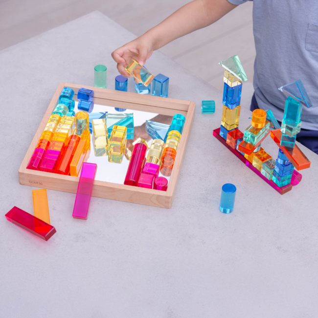 Tickit - Houten Spiegeltray met Transparante Bouwblokken (73-delig)