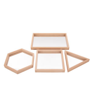 Houten Vormen Spiegeltray's (4-delig)