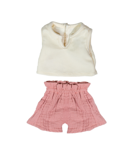 Miniland - Poppen Kledingset - Wit Shirt & Roze Broek (pop 38 cm)