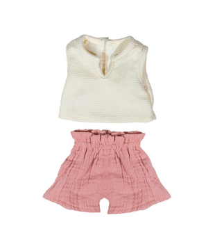 Miniland - Poppen Kledingset - Wit Shirt & Roze Broek (pop 38 cm)