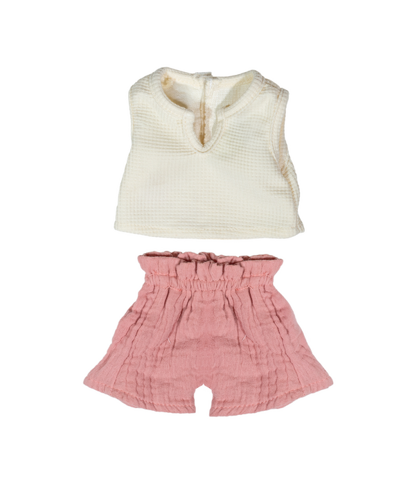 Miniland Miniland - Poppen Kledingset - Wit Shirt & Roze Broek (pop 38 cm)