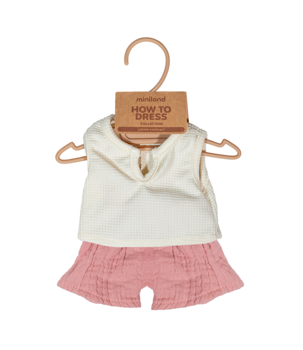 Miniland Miniland - Poppen Kledingset - Wit Shirt & Roze Broek (pop 38 cm)
