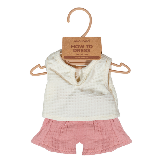 Miniland - Poppen Kledingset - Wit Shirt & Roze Broek (pop 38 cm)