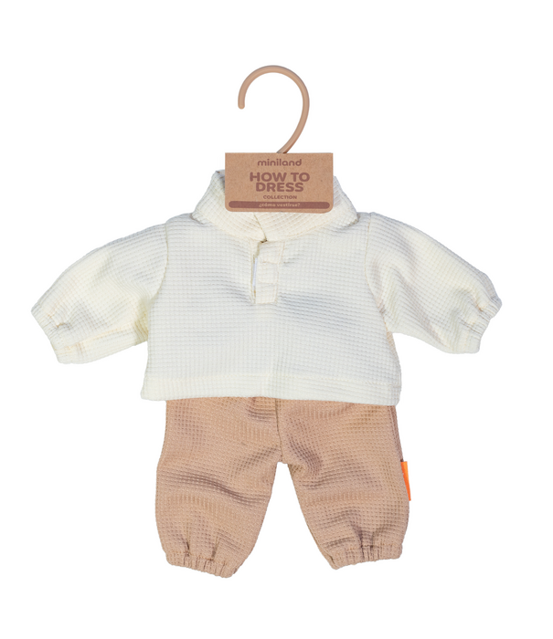 Miniland Miniland - Poppen Kledingset - Witte Polo & Bruine Broek (pop 38 cm)