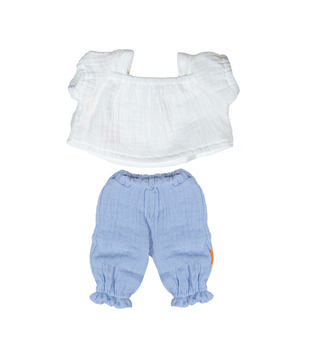 Poppen Kledingset - Blauwe Broek & Witte Blouse (pop 38 cm)