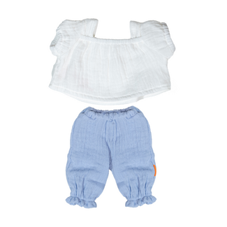 Miniland Poppen Kledingset - Blauwe Broek & Witte Blouse (pop 38 cm)