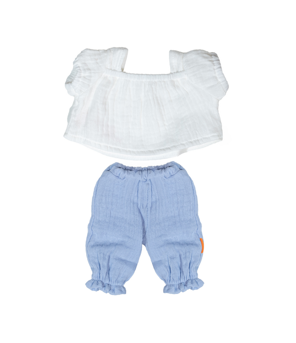 Miniland Miniland - Poppen Kledingset - Blauwe Broek & Witte Blouse (pop 38 cm)