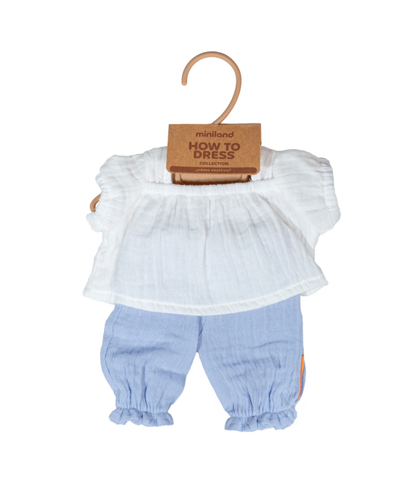 Miniland Miniland - Poppen Kledingset - Blauwe Broek & Witte Blouse (pop 38 cm)