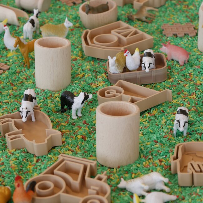 JUTTER & Co. || Ready to Play Speelpakket met Speelrijst - Tuff Tray Peuter/Kleuter 'de Boerderij'