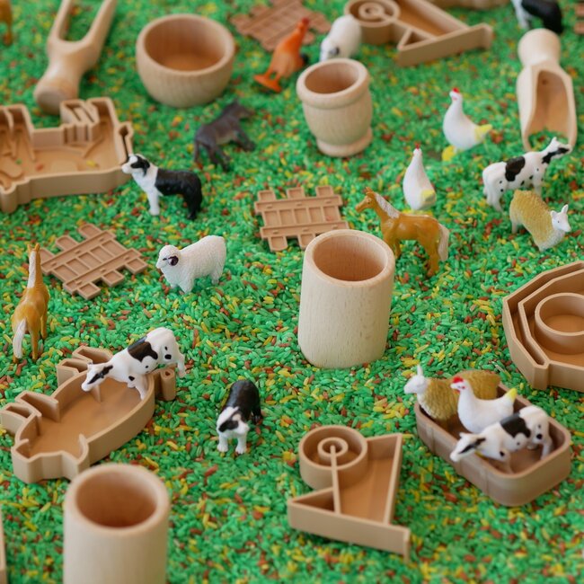 JUTTER & Co. || Ready to Play Speelpakket met Speelrijst - Tuff Tray Peuter/Kleuter 'de Boerderij'