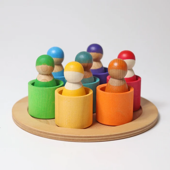 Grimm's - Houten Vriendjes in Bakjes - Regenboog (7 stuks)