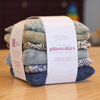 Little Botanic Label Sensorische Pittenzakjes - Blauw/Groen (6-delig)