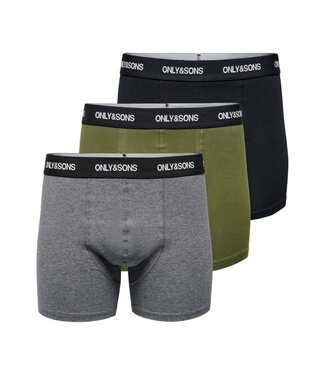 ONLY & SONS Boxer FITZ SMALL LOGO 3 PACK Only & Sons BLACK - OLIVE - GREY