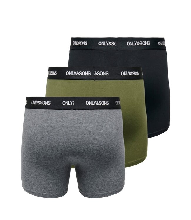 ONLY & SONS Boxer FITZ SMALL LOGO 3 PACK Only & Sons BLACK - OLIVE - GREY