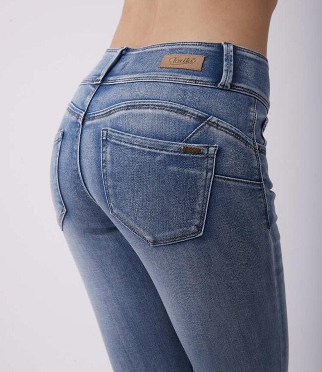 TOXIK3 Broek Toxik3 jeans Hoge tai Skinny Knoopjes vooraan H2612-1