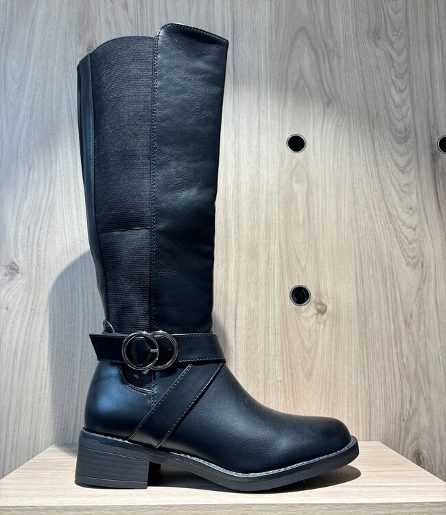 Schoen Hoge Laars Plat met ringen Zwart