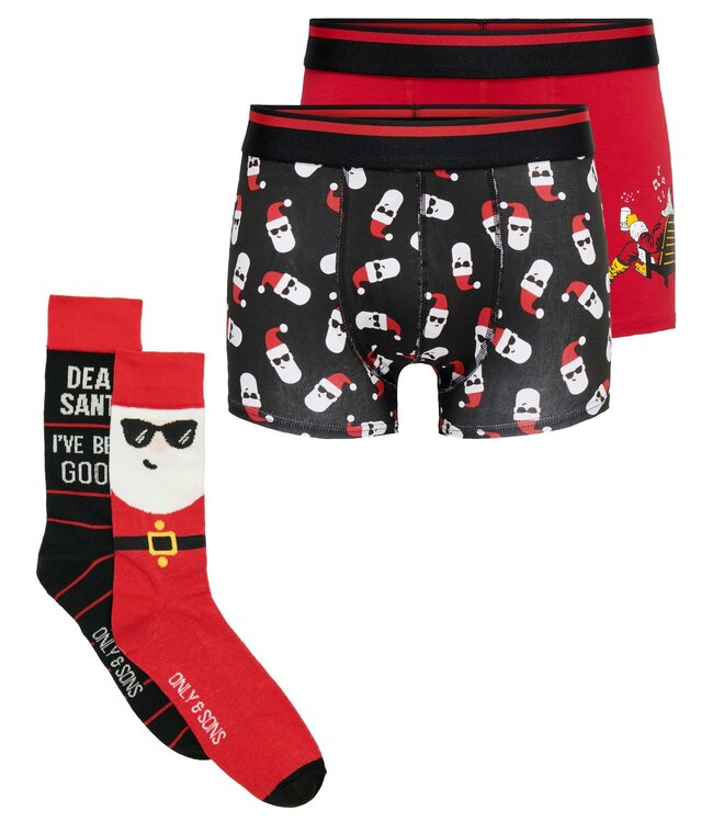 ONLY & SONS Box  X MAS 2 SOCKS EN 2 BOXER ONLY & SONS HAUTE RED