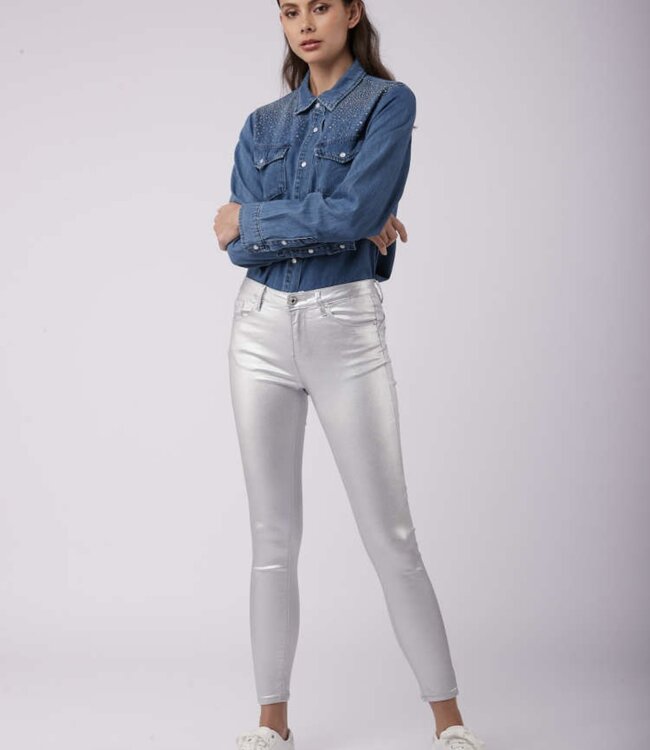 TOXIK3 Broek TOXIK3 LEDER H2519-9 ZILVER