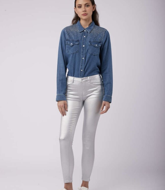 TOXIK3 Broek TOXIK3 LEDER H2519-9 ZILVER