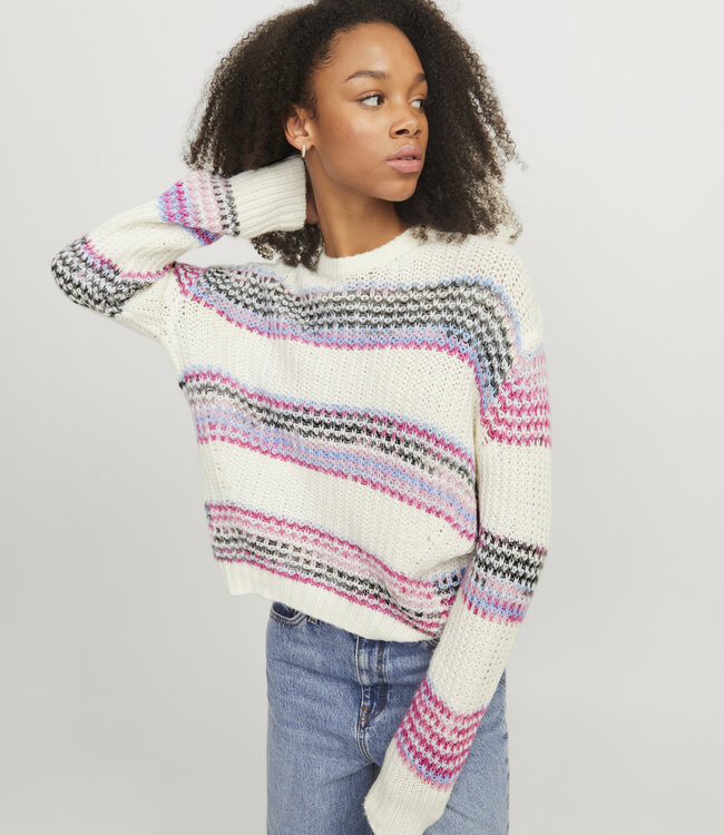 JJXX Pull SIMONE JJXX VANILLA ICE/FUSHIA RED SPACE