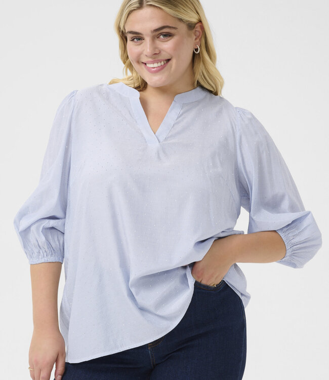 KAFFE CURVE Blouse MILANA KAFFE CURVE BLUE WHITE