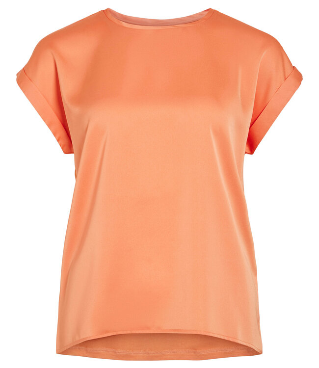 VILA T-Shirt ELLETTE SATIN O-NECK VILA CADMIUM ORANGE