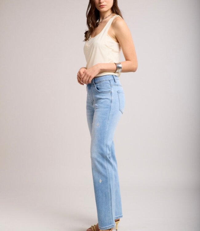 TOXIK3 Broek JEANS STRAIGHT FIT TOXIK3 BLOEMEN EN STRASS Z038