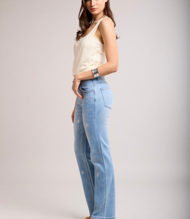 TOXIK3 Broek JEANS STRAIGHT FIT TOXIK3 BLOEMEN EN STRASS Z038