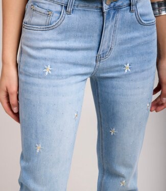 TOXIK3 Broek JEANS STRAIGHT FIT TOXIK3 BLOEMEN EN STRASS Z038