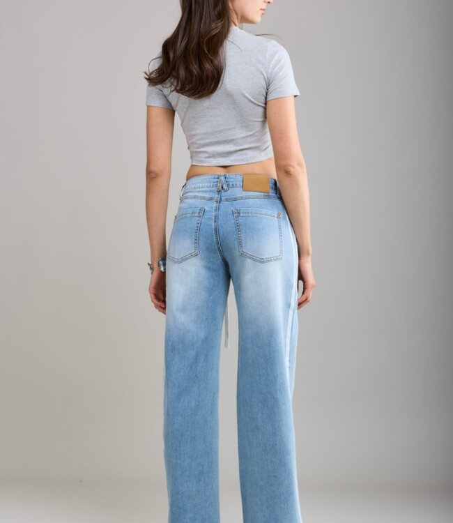 TOXIK3 Broek JEANS JOGGER WHITE STRIPE TOXIK3 LIGHT DENIM Z033-1