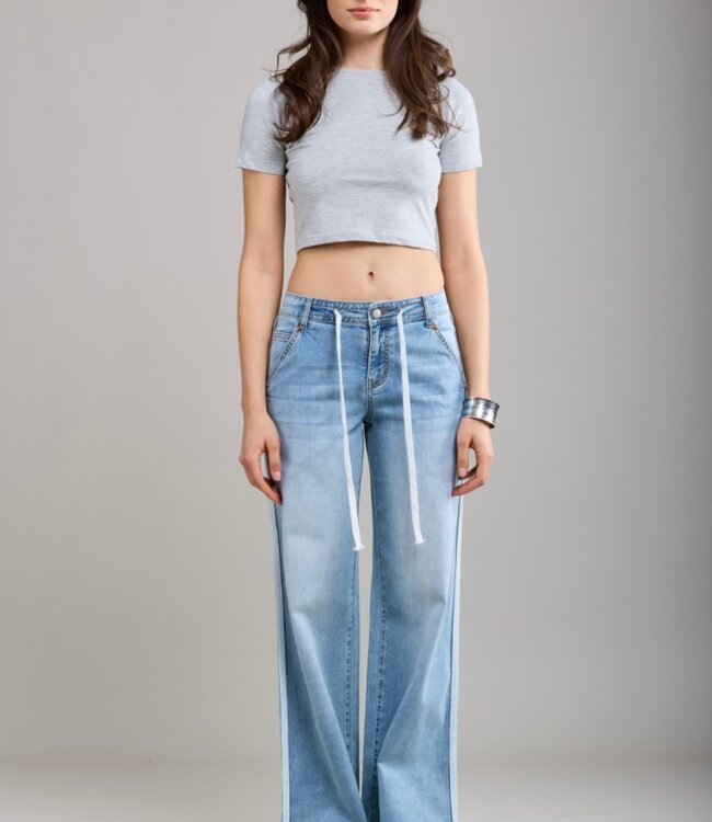 TOXIK3 Broek JEANS JOGGER WHITE STRIPE TOXIK3 LIGHT DENIM Z033-1