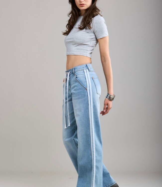 TOXIK3 Broek JEANS JOGGER WHITE STRIPE TOXIK3 LIGHT DENIM Z033-1