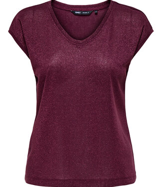 ONLY T-shirt SILVERY V-NECK ONLY DESERT BURGUNDY