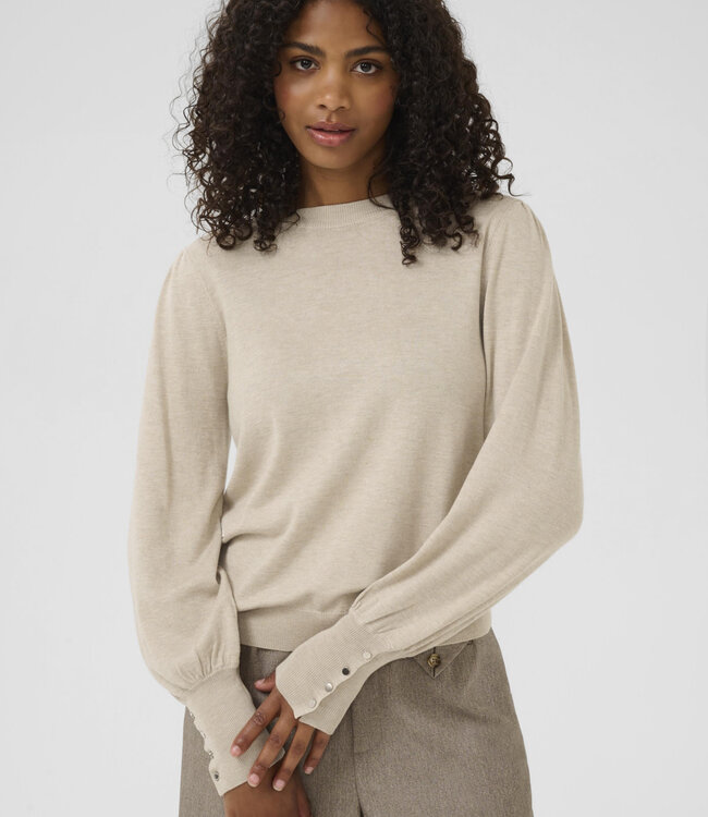 KAFFE Pull LIZZA ROUND NECK BUTTONS KAFFE FEATHER GRAY 1513051