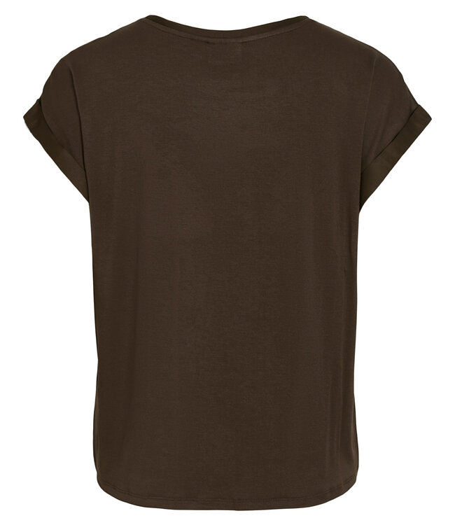 VILA T-Shirt ELLETTE SATIN O-NECK VILA COFFE BEAN
