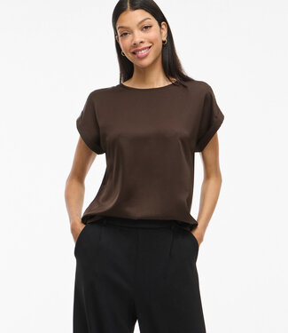 VILA T-Shirt ELLETTE SATIN O-NECK VILA COFFE BEAN