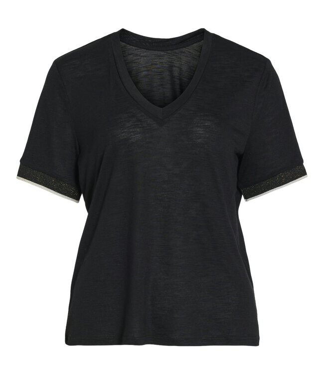 VILA T-Shirt NOEL DEEP V-NECK Vila BLACK BEAUTY