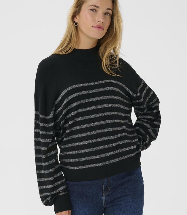 KAFFE Pull LIZZ TURLTENECK KAFFE BLACK SILVER STRIPE 108728