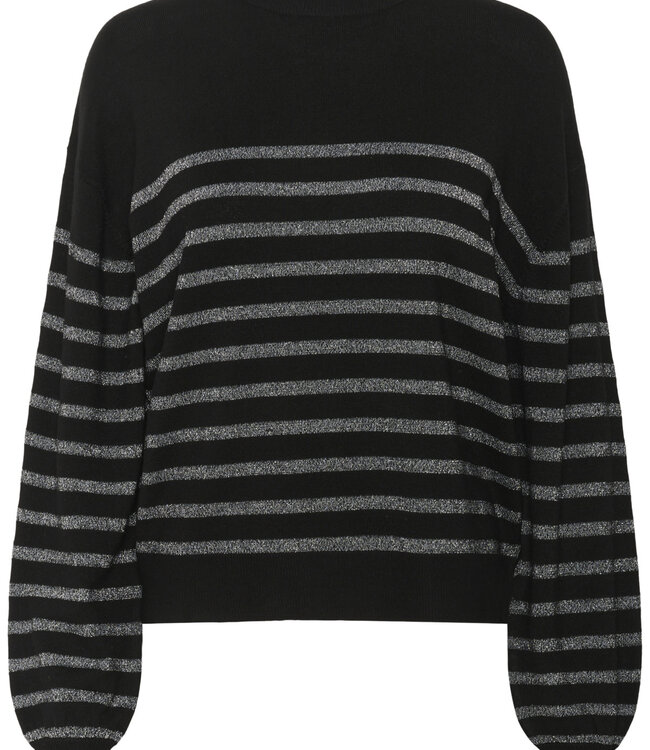 KAFFE Pull LIZZ TURLTENECK KAFFE BLACK SILVER STRIPE 108728