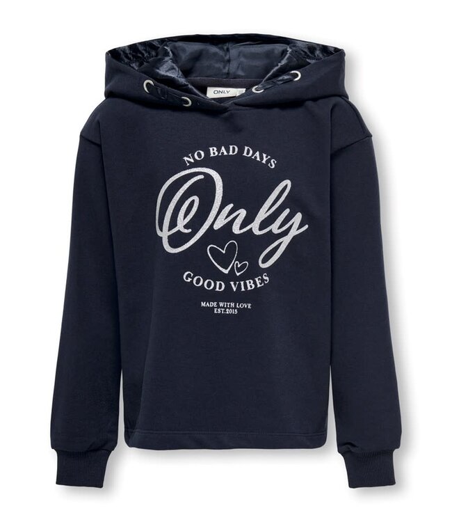 ONLY KIDS MEISJES Hoodie WENDY GLITTER LOGO Only Kids Girls NIGHT SKY SILVER GLITTER