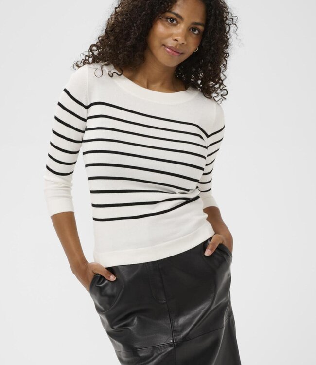 KAFFE Pull BOATNECK LIZZA KAFFE CHALK BLACK STRIPE 108922