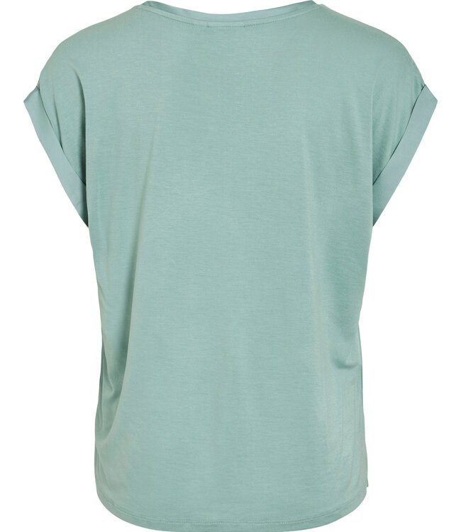 VILA T-Shirt ELLETTE SATIN O-NECK VILA BLUE SURF