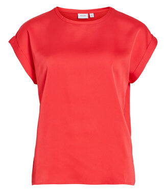 VILA T-Shirt ELLETTE SATIN O-NECK VILA HIBISCUS