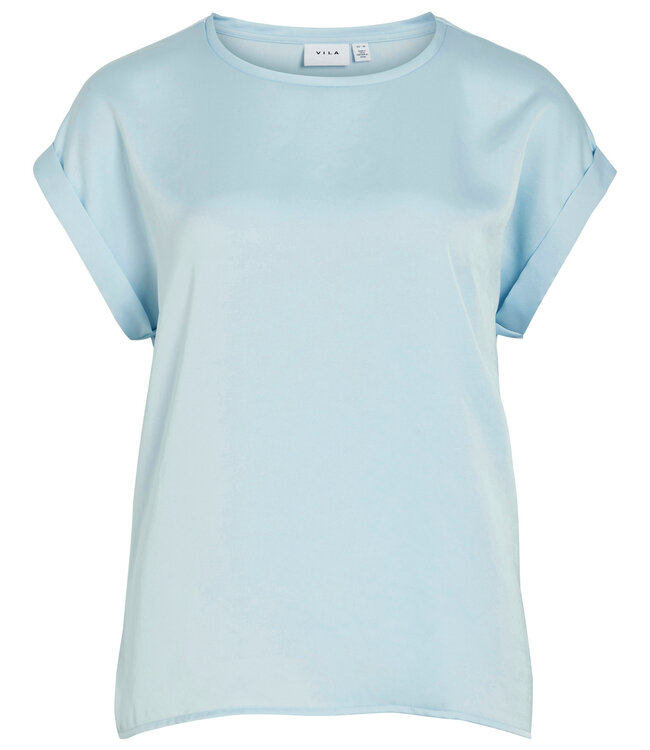 VILA T-Shirt ELLETTE SATIN O-NECK VILA NANTUCKET BREEZE
