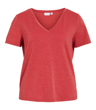 VILA T-Shirt LUXI GLITTER V-NECK VILA HIBISCUS