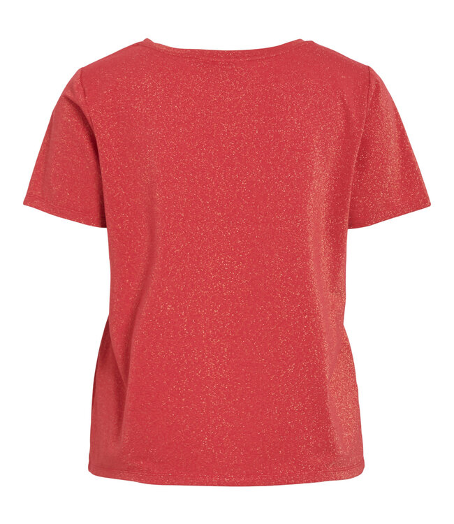 VILA T-Shirt LUXI GLITTER V-NECK VILA HIBISCUS