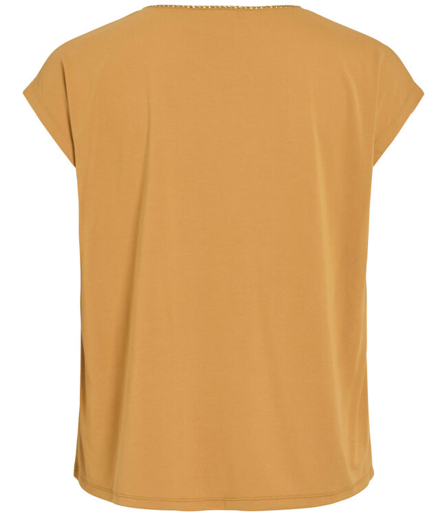 VILA T-Shirt MODALA NEW GLITTER V-NECK VILA AMBER GOLD