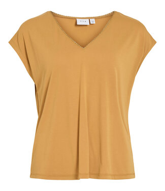 VILA T-Shirt MODALA NEW GLITTER V-NECK VILA AMBER GOLD